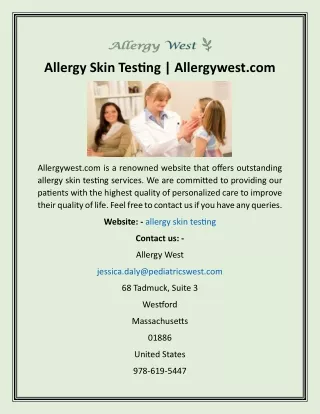 Allergy Skin Testing  Allergywest
