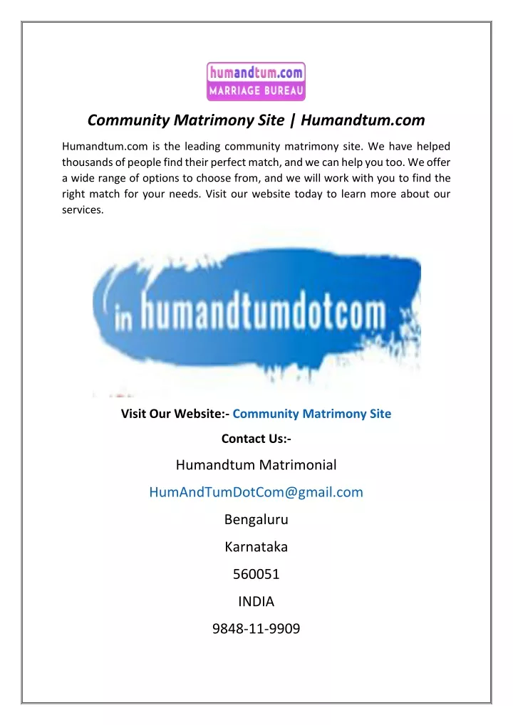community matrimony site humandtum com