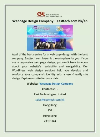 Webpage Design Company | Easttech.com.hk/en