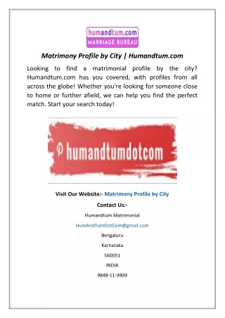 Matrimony Profile by City