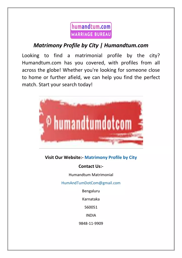 matrimony profile by city humandtum com