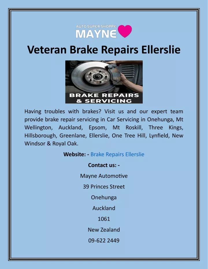 veteran brake repairs ellerslie