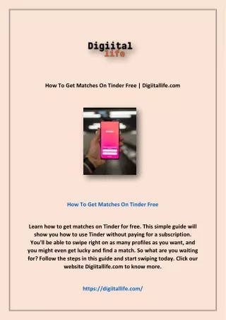 How To Get Matches On Tinder Free | Digiitallife.com