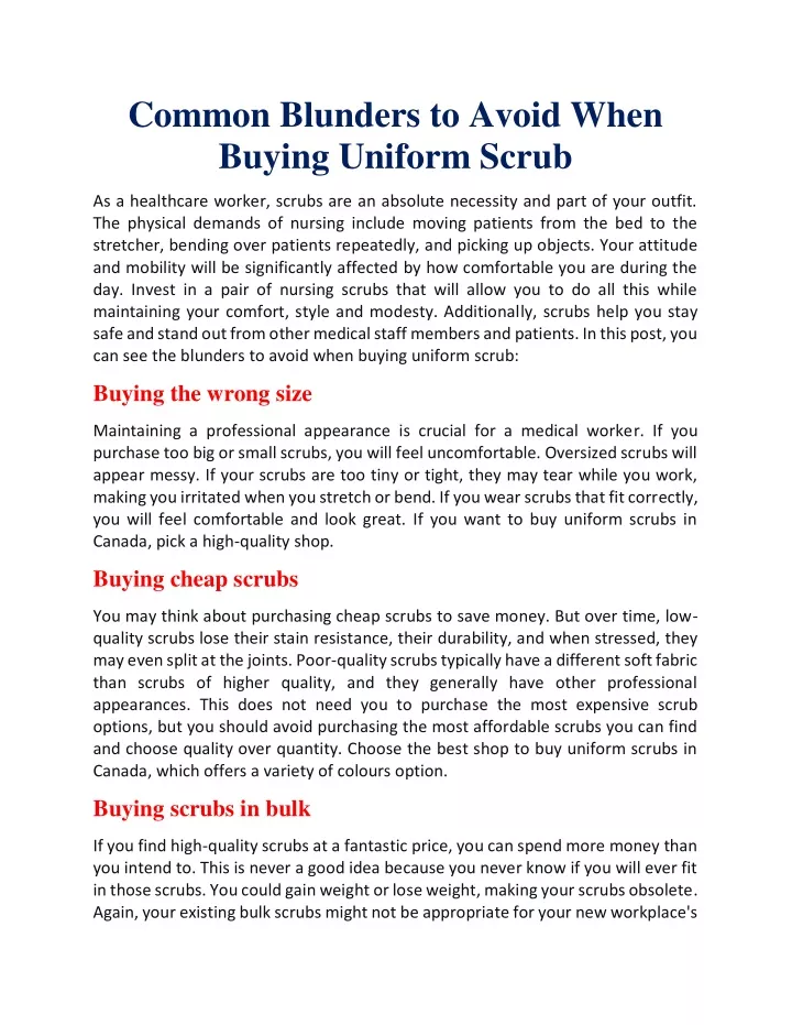 common blunders to avoid when buying uniform scrub