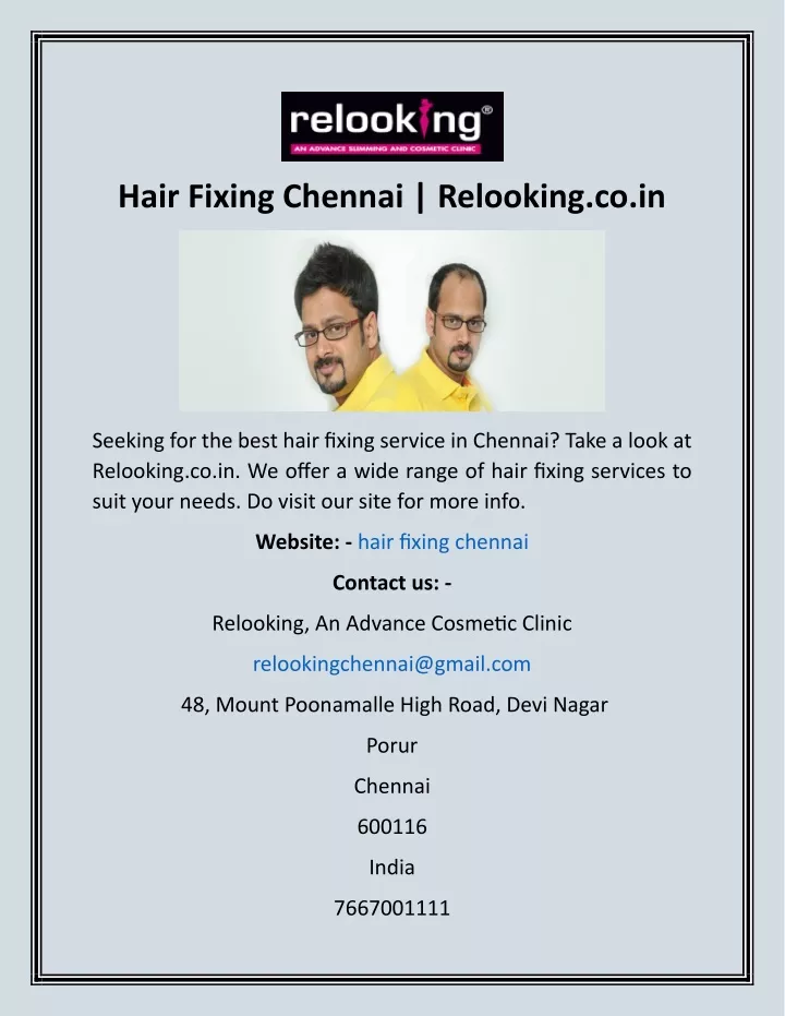 hair fixing chennai relooking co in