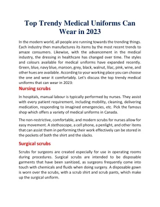 Top trendy medical uniforms can wear in 2023