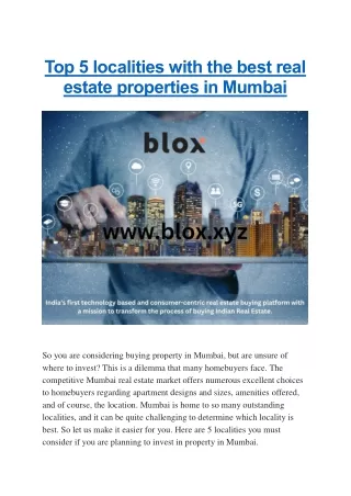Top 5 localities with the best real estate properties in Mumbai