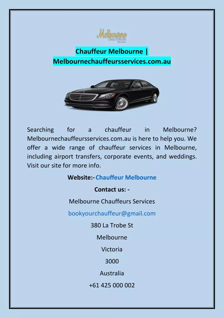 chauffeur melbourne melbournechauffeursservices