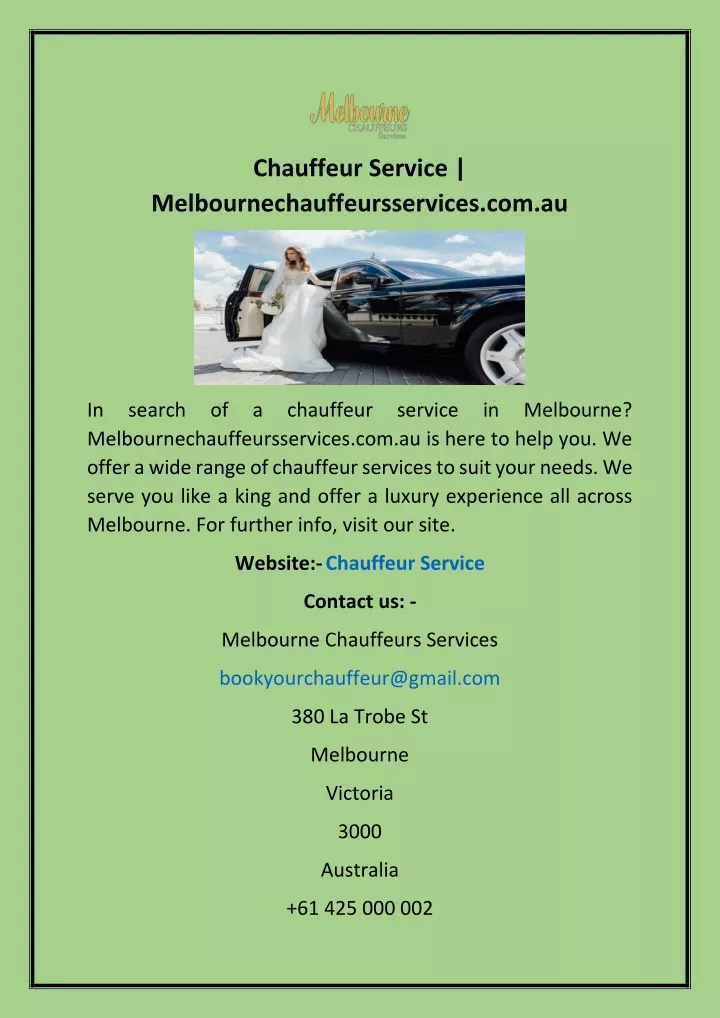 chauffeur service melbournechauffeursservices