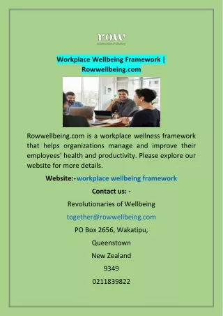 Workplace Wellbeing Framework | Rowwellbeing.com