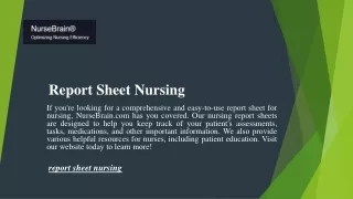 Report Sheet Nursing  NurseBrain.com