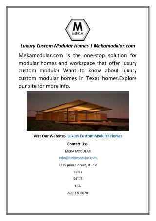 Luxury Custom Modular Homes | Mekamodular.com