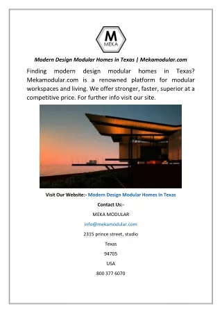 Modern Design Modular Homes in Texas | Mekamodular.com