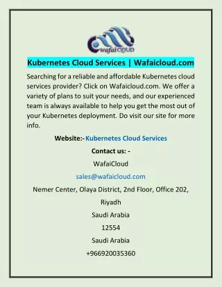 kubernetes cloud services wafaicloud com