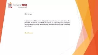moh license looking for a moh license