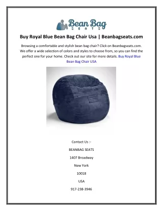 Buy Royal Blue Bean Bag Chair Usa  Beanbagseats.com
