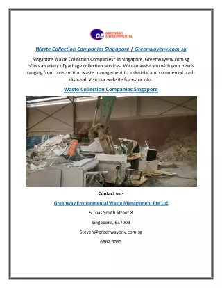 Waste Collection Companies Singapore | Greenwayenv.com.sg