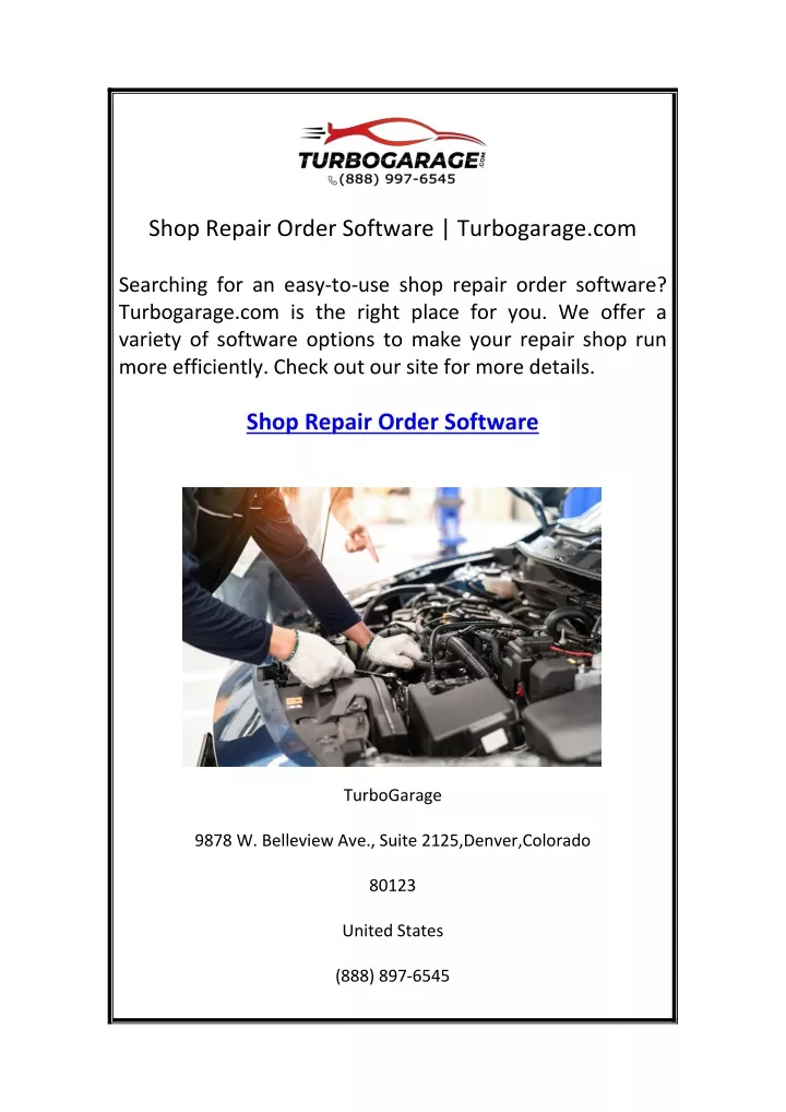 shop repair order software turbogarage com