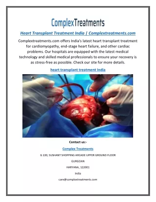 Heart Transplant Treatment India  Complextreatments