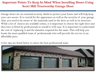 important points to keep in mind when installing