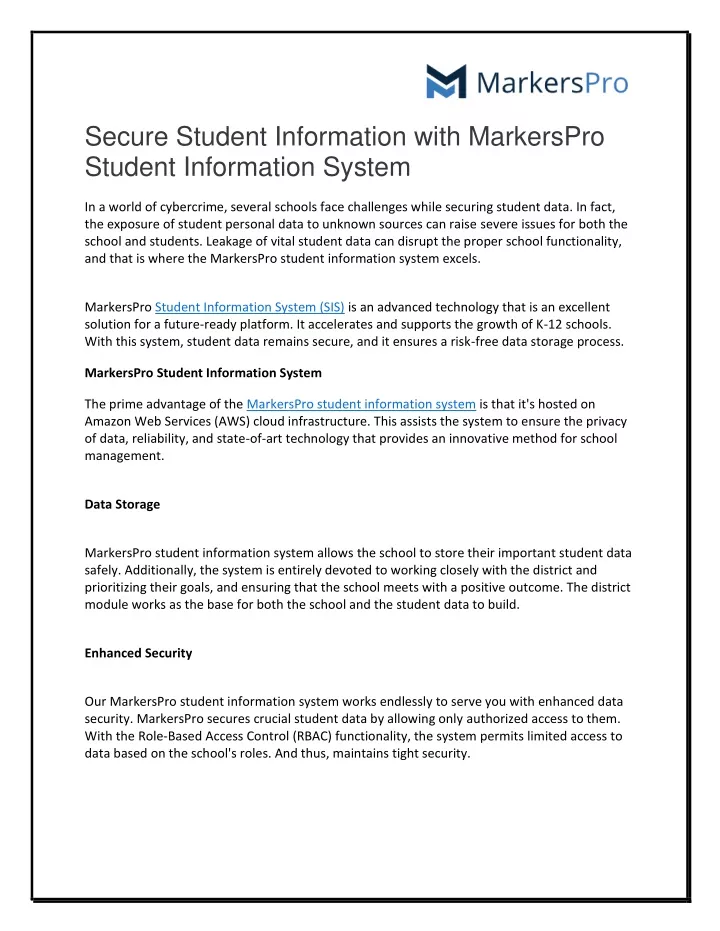 secure student information with markerspro