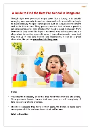 a guide to find the best pre school in bangalore