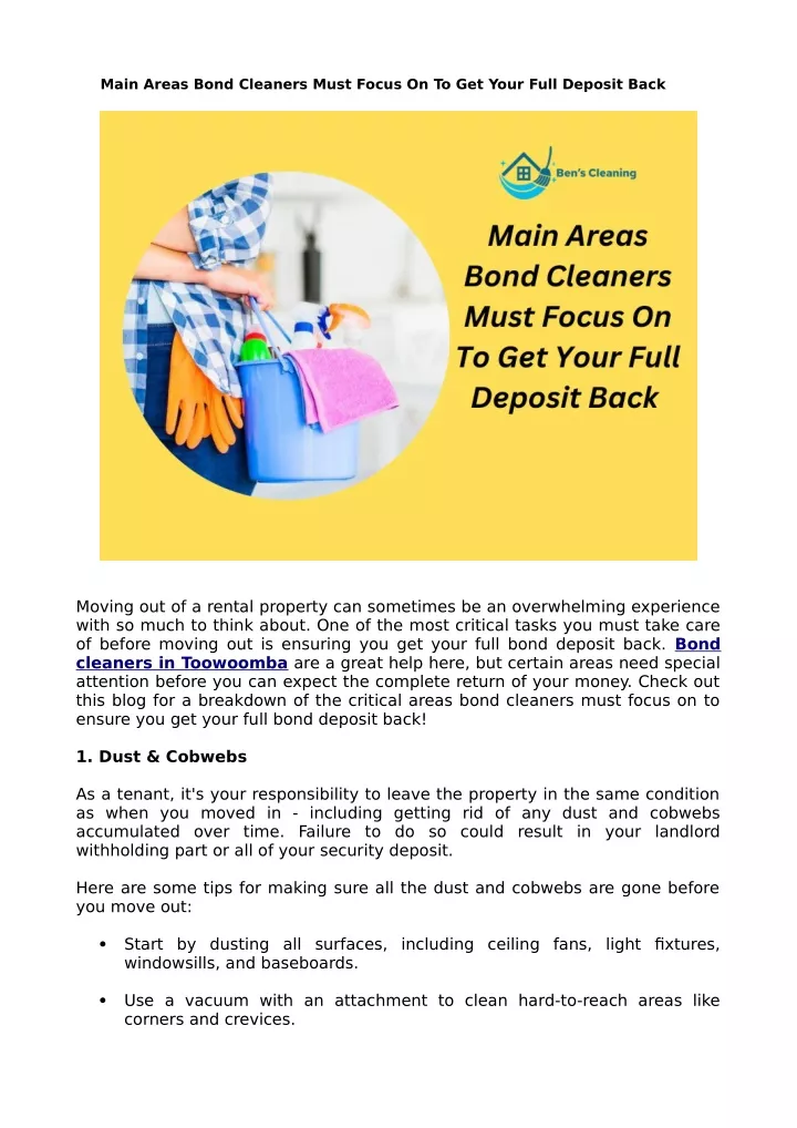 main areas bond cleaners must focus