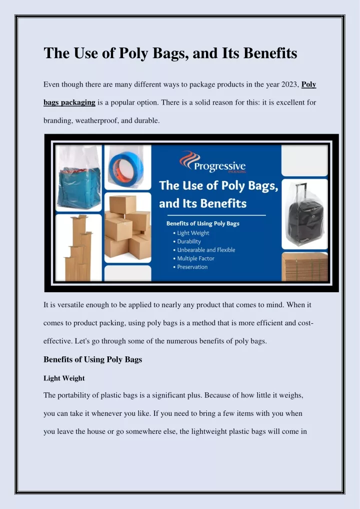 the use of poly bags and its benefits