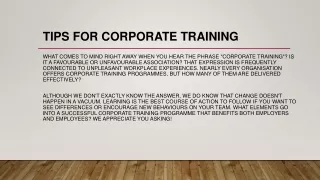 Tips for Corporate Training