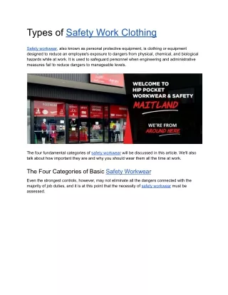 types of safety work clothing