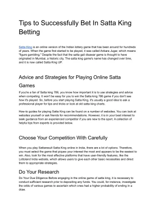 Tips to Successfully Bet In Satta King Betting