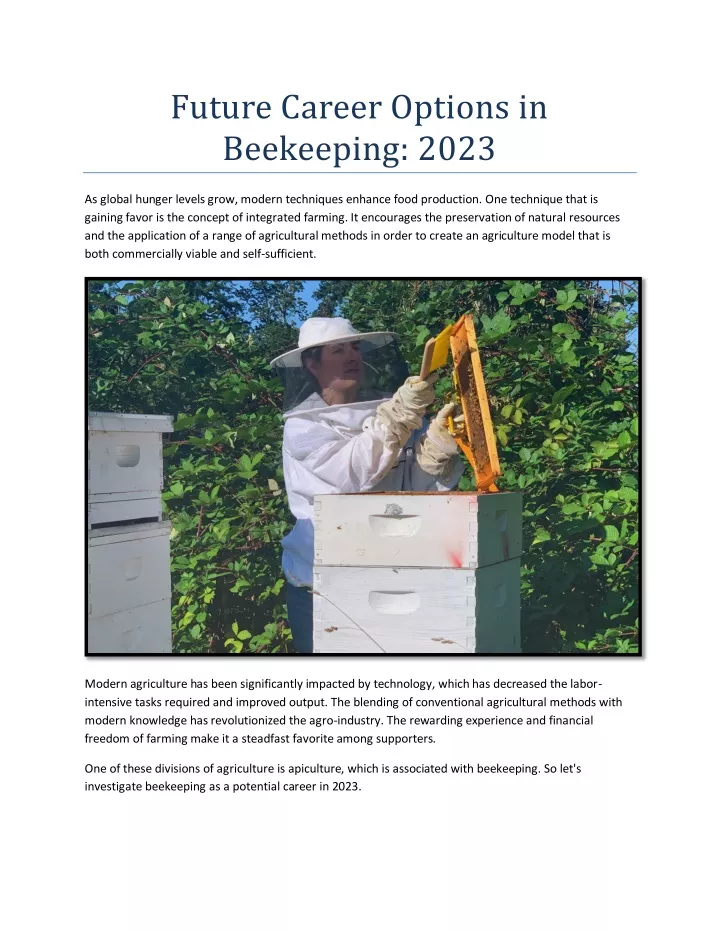 future career options in beekeeping 2023