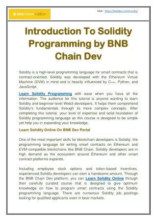 Introduction To Solidity Programming by BNB Chain Dev