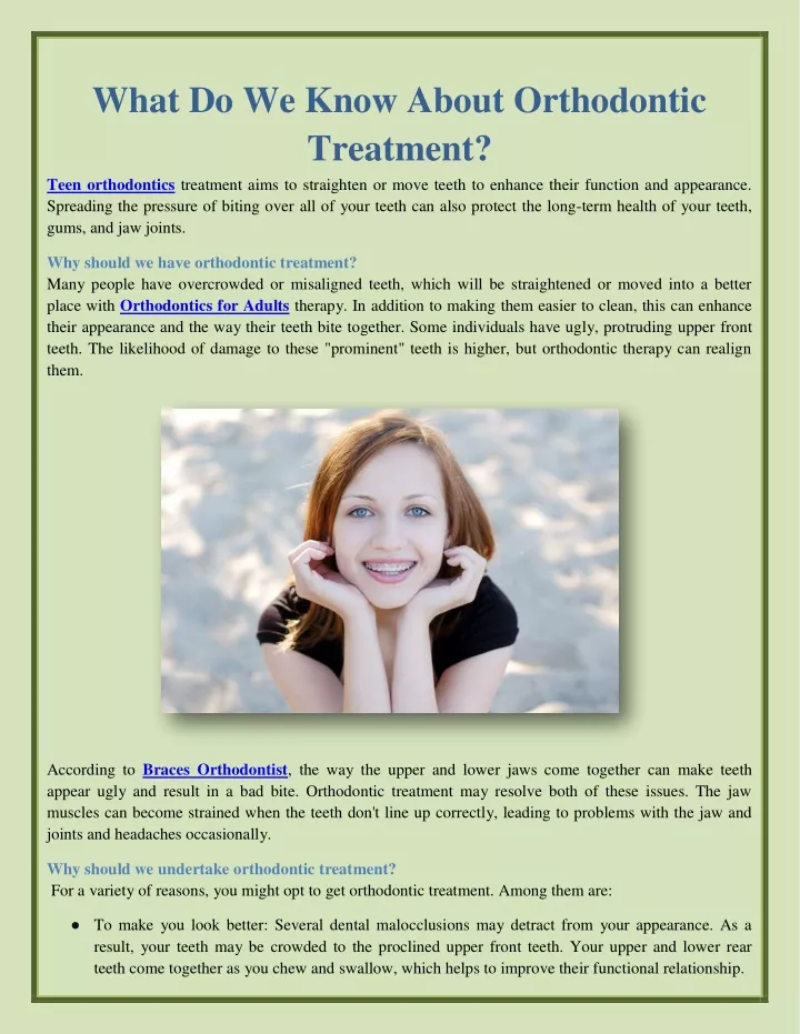 what do we know about orthodontic treatment teen