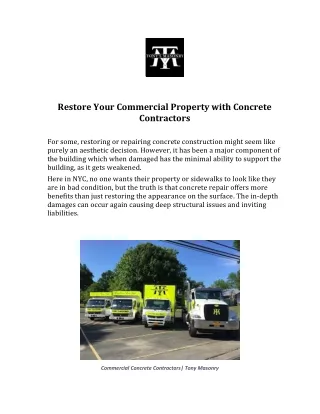 Restore Your Commercial Property with Concrete Contractors by Tony Masonry