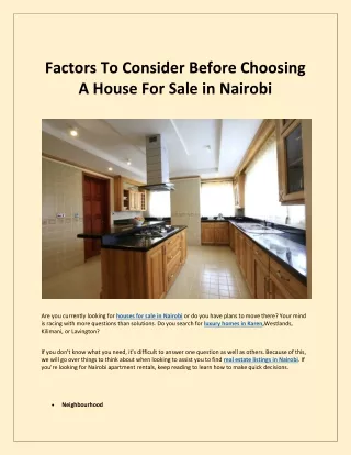 Factors To Consider Before Choosing A House For Sale in Nairobi