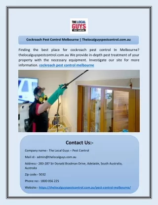 Cockroach Pest Control Melbourne | Thelocalguyspestcontrol.com.au