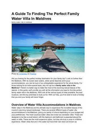 A Guide To Finding The Perfect Family Water Villa In Maldives