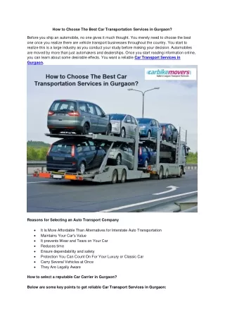 How to Choose Best Car Transportation Services in Gurgaon