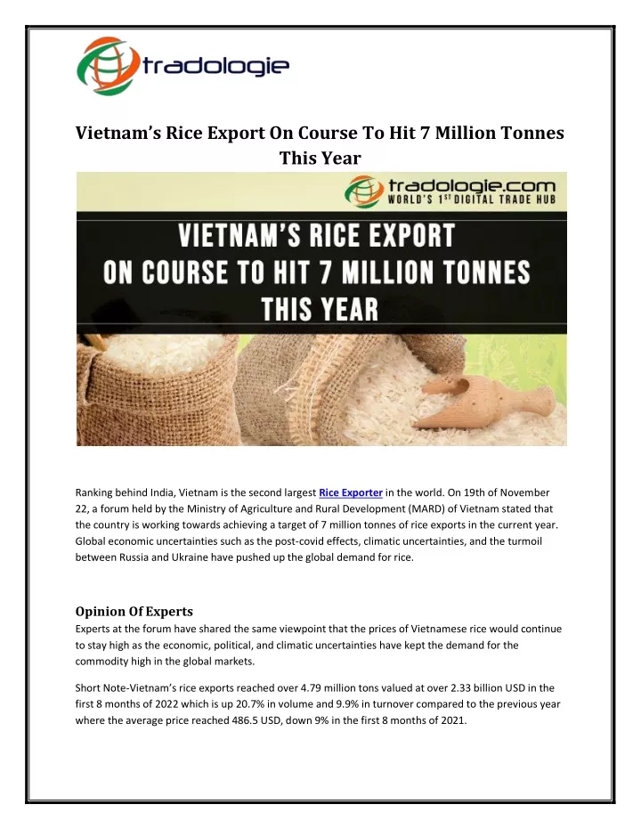 vietnam s rice export on course to hit 7 million