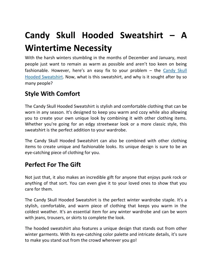 candy skull hooded sweatshirt a wintertime