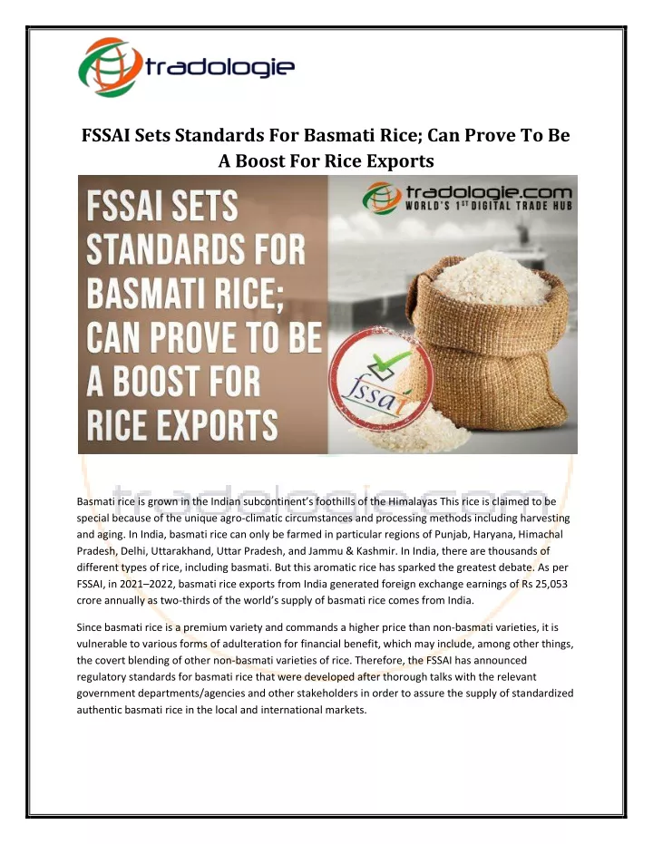 fssai sets standards for basmati rice can prove