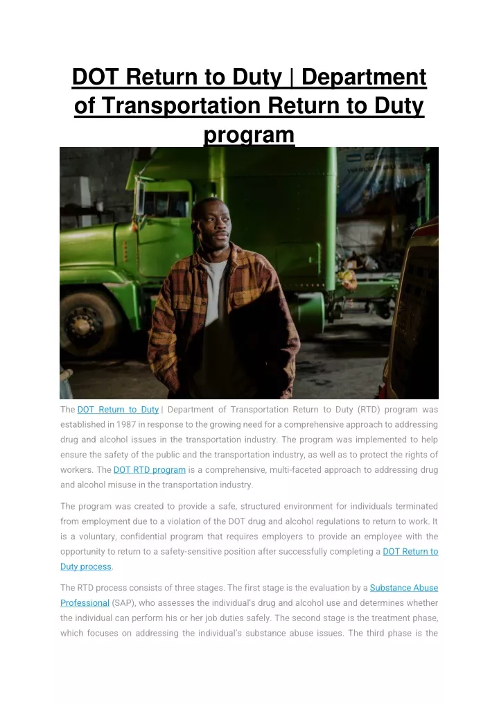 dot return to duty department of transportation