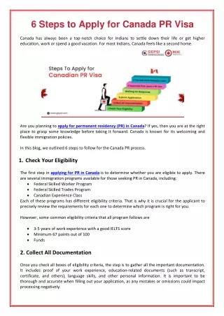 6 Steps to Apply for Canada PR Visa