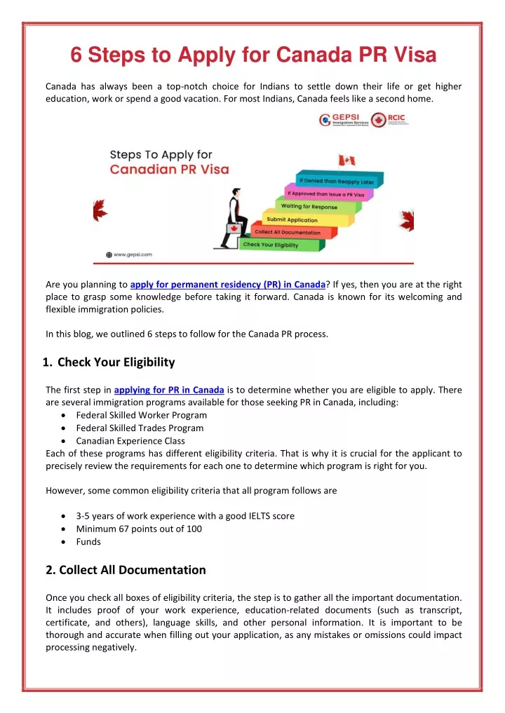 6 steps to apply for canada pr visa canada