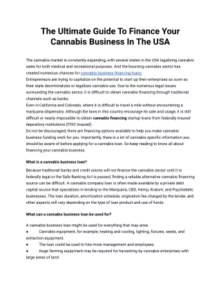 The Ultimate Guide To Finance Your Cannabis Business In The USA