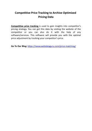 competitive price tracking to archive optimized