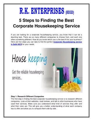 5 Steps to Finding the Best Corporate Housekeeping Service