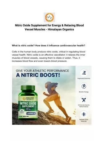 Nitric Oxide Supplement for Energy & Relaxing Blood Vessel Muscles - Himalayan Organics