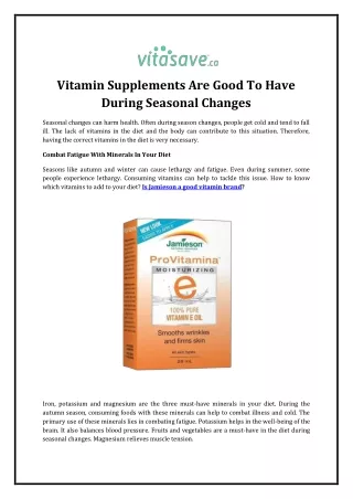 Vitamin Supplements Are Good To Have During Seasonal Changes